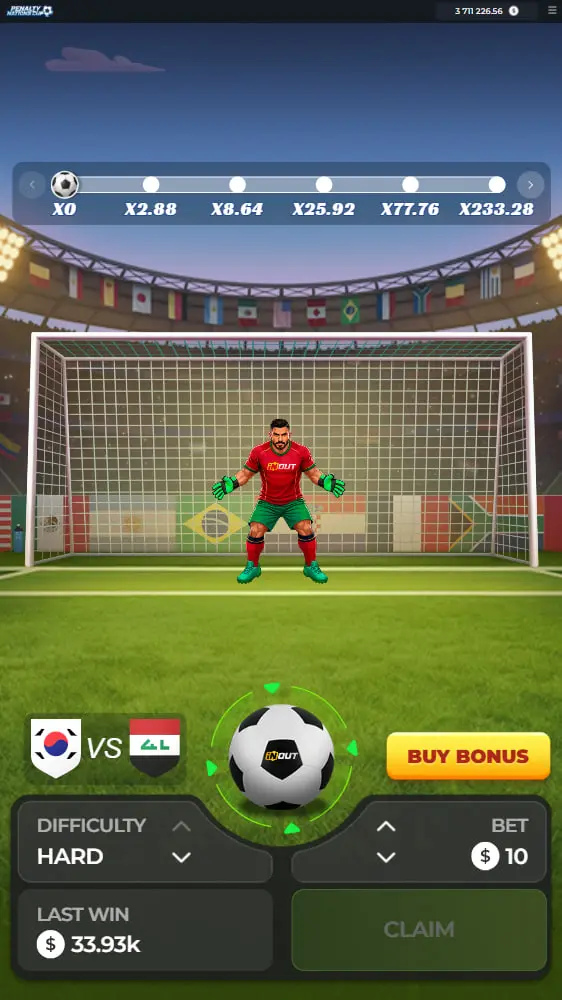 Penalty Nations Cup w trybie pionowym na smartfonie - rzut karny w dotykowym interfejsie